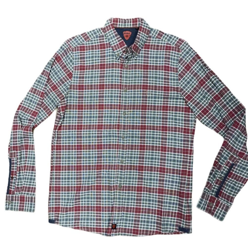 Strellson sz M Shirt Mens Plaid Check Button Down Grey Red Normcore Workwear